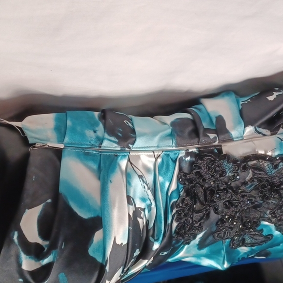 Jump Strapless Prom Homecoming Formal Blue Floral Beaded Long Maxi Dress - Picture 5 of 12